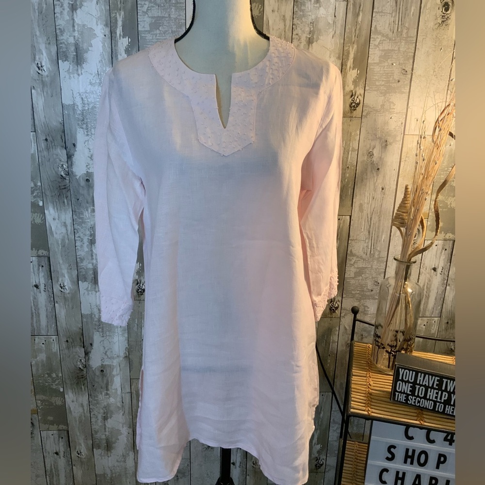 Eileen Fisher Pink 3/4 Sleeve Tunic with Mandarin Collar